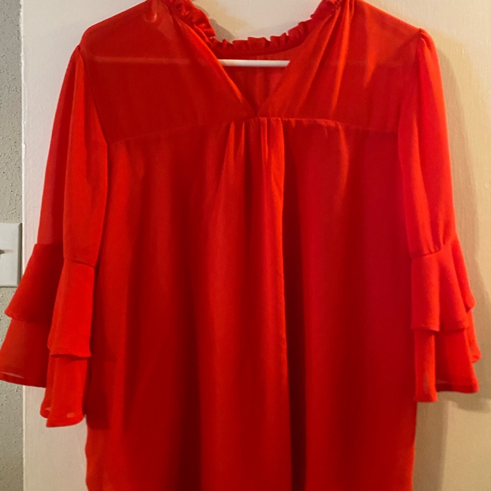 Monteau Red Ruffle Sleeve Blouse